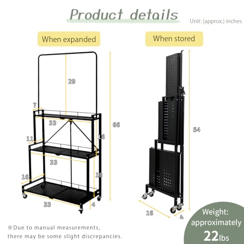 lumizone Foldable 4-Tier Plant Stand With Wheels Indoor Outdoor Black | Hanging Plant Shelf No Assembly Required Pot Placement Area Sturdy Fall Prevention Storage Shelf Flower Pot Stand