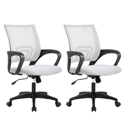BestOffice | Ergonomic Office Chair | Mid-Back Swivel Desk Chair | Breathable Backrest & Lumbar Support | Adjustable Height | Sponge Seat | Rolling Wheels | White | for Adults & Women | Pack of 2 - color: White, style: pack of 2