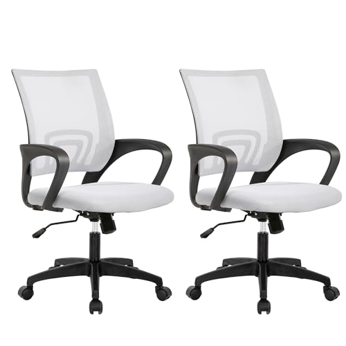 BestOffice | Ergonomic Office Chair | Mid-Back Swivel Desk Chair | Breathable Backrest & Lumbar Support | Adjustable Height | Sponge Seat | Rolling Wheels | White | for Adults & Women | Pack of 2 - color: White, style: pack of 2