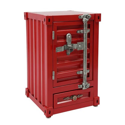 12.6 X 12.6 X 19.7 in Industrial Side Table, Metal Iron 3-Tier Bedside Table with 2 Compartments & 1 Storage Drawer, Retro Metal Shipping Container Cabinet for Bar/Bedroom/Garage (Red) - color: Red
