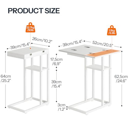 HOOBRO Foldable C Shaped End Table, C Shaped Side Table with Storage Shelf, Small Snack Table, Slide Under Couch Table for Sofa, Living Room Bedroom Small Spaces Easy Assembly, White WW29SF01 - color: White