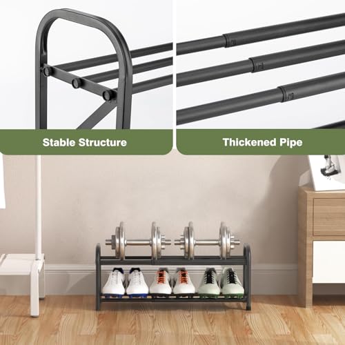 2-Tier Shoe Rack for Closet, 16"-32" Expandable Shoe Rack, Adjustable for Entryway Closet Doorway Sturdy Metal, Black - color: 2 Layers and 6 Tubes