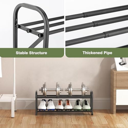 2-Tier Shoe Rack for Closet, 16"-32" Expandable Shoe Rack, Adjustable for Entryway Closet Doorway Sturdy Metal, Black - color: 2 Layers and 6 Tubes