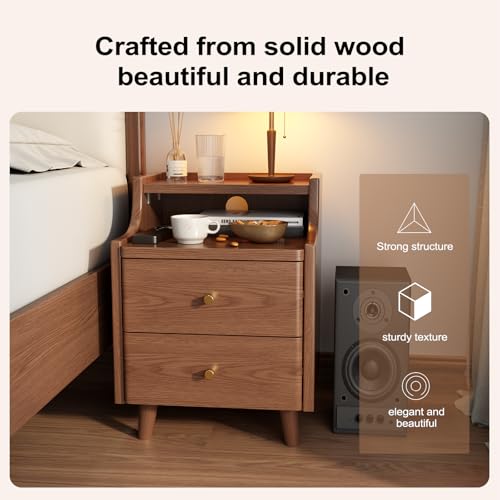 Narrow Nightstand with 2 Drawers,Walnut Nightstand,Bedside Table,Solid Wood Modern Bedside Table for Bedroom,Study,Toilet - color: Walnut, size: 15.75"D x 15.75"W x 22.32"H(2 Drawers)