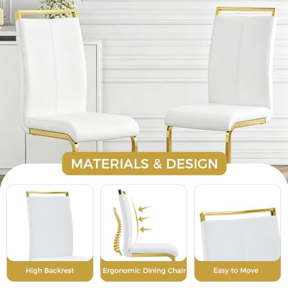 Baysitone Modern Dining Chairs Set of 2, Side Dining Room Chairs with Golden Legs, Kitchen Chairs with Faux Leather Padded Seat High Back for Dining Room, Kitchen, Living Room White - color: White With Gold Leg, size: Set of 2