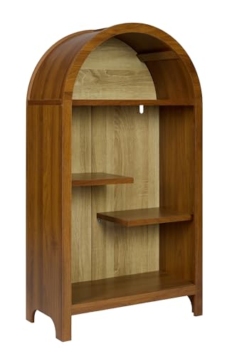 43.3" Tall Freestanding Arched Wooden Bookshelf with 4-Tier Shelf, Modern Asymmetrical Open Shelf Display Curved Book Case, Entryway Accent Short Arched Bookcase for Office, Kitchen, Living Room - color: Asymmetrical Walnut 43.3"