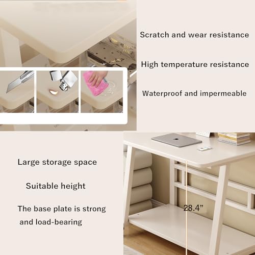 31.5 Inch Rolling Computer Desk for Small Spaces, Monitor Stand & 3-Tier Storage with Lockable Wheels, Easy Assembly for Bedroom, Dorm & Apartment