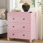 Xixini Farmhouse Nightstand with 3 Storage Drawers, 27.55" Wide Wood Bedside Table, Modern Side Table with Metal Handle, End Table for Bedroom, Pink - color: Pink