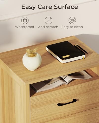 Farmhouse Nightstand with 2 Drawers, Rustic Wooden Nightstand with Bedside Table, Side End Table with Open Shelf for Bedroom, Natural - color: Natural, size: 1 Piece