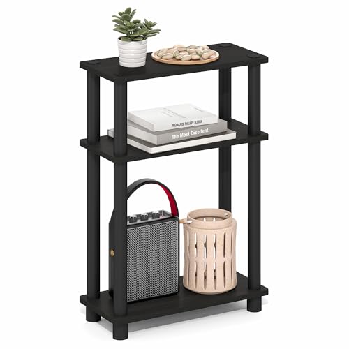 Furinno Turn-N-Tube Narrow Side Table, 3-Tier Rectangular Modern End Table with Storage Shelf, Slim Toolless Assembly Nightstand, Night Stand, Bedside Table, for Living Room, Bedroom, Espresso - color: Espresso/Black