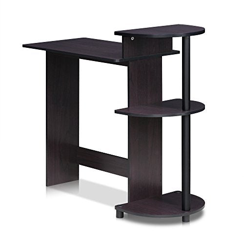 Furinno Compact 29-Inch Brown Computer Desk, Office Desk with 3 Side Shelves, Rectangular Home Office Desk, Gaming Desk for Home Office, Bedroom, Study Room, Dark Mocha - color: Dark Mocha, size: 28.5-in with 3 Rounded Shelves