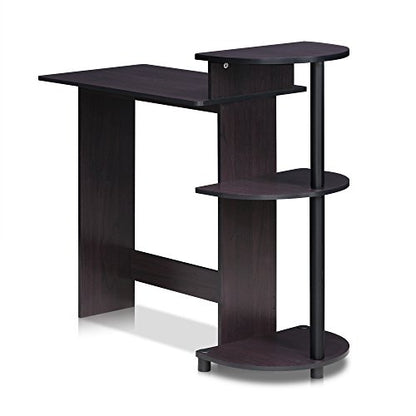 Furinno Compact 29-Inch Brown Computer Desk, Office Desk with 3 Side Shelves, Rectangular Home Office Desk, Gaming Desk for Home Office, Bedroom, Study Room, Dark Mocha - color: Dark Mocha, size: 28.5-in with 3 Rounded Shelves