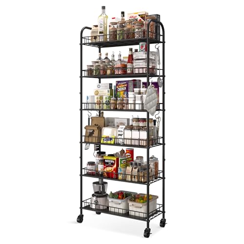 6 Tier Slim Storage Cart with Wheels, Metal Mobile Shelving Unit Organizer Utility Cart for Office Bathroom Kitchen Laundry Room Narrow Places (10inches) - size: 10inches