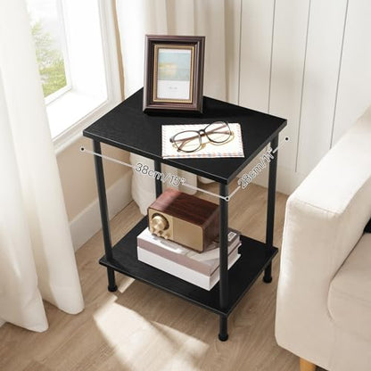 HOOBRO End Table Set of 2, Small Side Table, Nightstand with 2-Layer Storage Shelves, Sofa Table for Small Spaces, Living Room, Bedroom, Stable Frame, Easy Assembly, Black BB09BZP201 - color: Black
