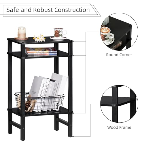YUFAM Side Table End Table Tall Night Stand 3-Tier 2 Pack for Living Room Bedroom Bathroom Office Furniture Black - color: Black, size: 3 Tier