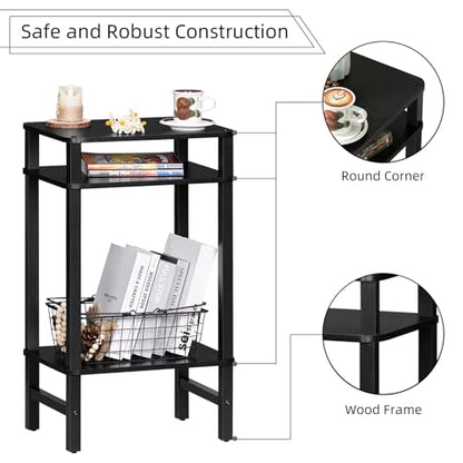 YUFAM Side Table End Table Tall Night Stand 3-Tier 2 Pack for Living Room Bedroom Bathroom Office Furniture Black - color: Black, size: 3 Tier