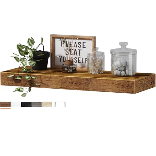 QEEIG Floating Shelf for Wall Bathroom Shelves Bedroom Kitchen Living Room Farmhouse Small Book Shelf 16 inch Set of 1, Brown (015-BN1) - color: A. Brown, size: 15.7" x 6.7"