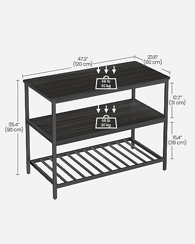 VASAGLE Kitchen Island with 3 Shelves, 47.2 Inches Width Kitchen Shelf with Large Worktop, Stable Steel Structure, Industrial, Easy to Assemble, Ebonised Oak and Black UKKI001B42 - color: Ebonised Oak + Black, size: 47.2"W x 35.4"H, style: without Power O
