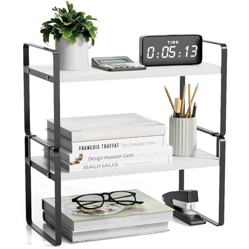 YGYQZ Desk Shelf Organizer, 2-Tier Desktop Bookshelf, Black & White | Detachable Design, 2-Tier Storage, Multi-Use Desktop Shelf, Compact Organization, Ideal for Office, Dorm & Home - color: 2-tier Black/White