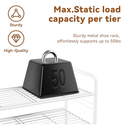 Simple Shoe Rack, 5 Tier Heavy Duty Metal Shoe Shelf 27 Inch Wide, White - color: White, size: 5 Tier
