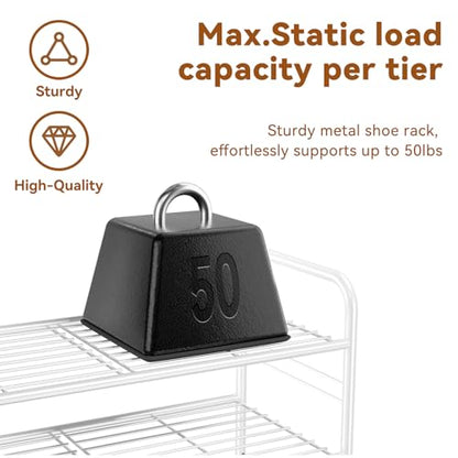 Simple Shoe Rack, 5 Tier Heavy Duty Metal Shoe Shelf 27 Inch Wide, White - color: White, size: 5 Tier