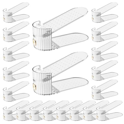 Adjustable Slot Organizer for Pairs of Shoes, Space Saver, Double Deck Riser Rack, Closet Organizer (Clear, 20 Pack) - size: 20 Pack