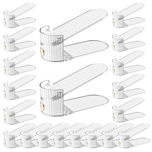 Adjustable Slot Organizer for Pairs of Shoes, Space Saver, Double Deck Riser Rack, Closet Organizer (Clear, 20 Pack) - size: 20 Pack