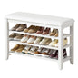 Shoe Bench with 3 Tier Adjustable Shelves Rubberwood Entryway 31.5'' - color: White, size: 31.5''