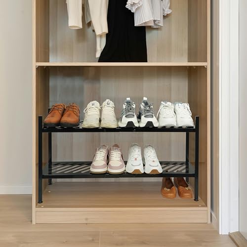 Shoe Rack - Metal Shoe Organizer 2 Tier Shoes Shelf Storage, 35 Inches Stackable Long Show Stand Holder for Closet, Entryway, Garage, Floor, Door Entrance, Black - size: 2 Tier