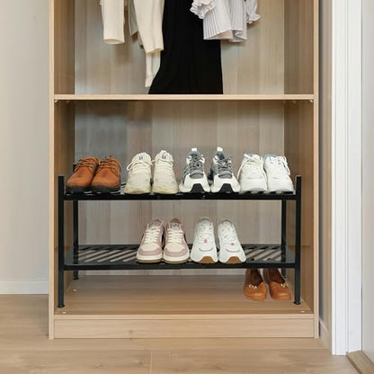 Shoe Rack - Metal Shoe Organizer 2 Tier Shoes Shelf Storage, 35 Inches Stackable Long Show Stand Holder for Closet, Entryway, Garage, Floor, Door Entrance, Black - size: 2 Tier