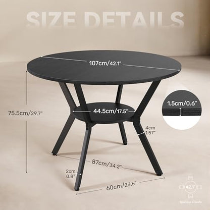 Miereirl 42.13" Round Dining Table for 4, Modern Kitchen Table with Open Storage Shelf, Wood Dining Table for Dining Room, Apartment, Small Spaces - color: Black