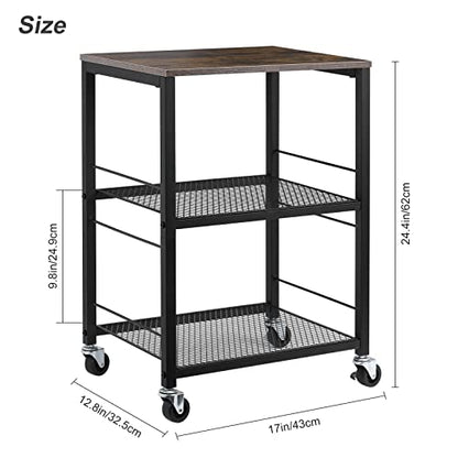 MOOACE 3 Tier End Table with Wheel, Rolling Kitchen Cart Storage Shelf | Small Side Table Nightstand, Kitchen Utility Cart Table Stand for Bedroom Living Room Office Balcony - color: Brown