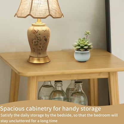 JIKUGO Nightstand Mid Century Modern and Drawers Display Cabinet for Bedroom Bamboo Bedside Tables 21.9x15.8x14.2in Night Stands Bed Side Table Bamboo - color: Bamboo