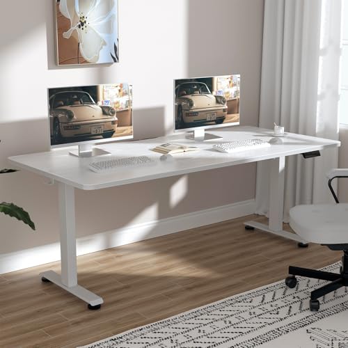 Veken 63×27.6 Inch Large Electric Standing Desk, Gaming Table, White | Height Adjustable Sit Stand Up Computer Tables for Home Office, Study , Writing, Suit students, employees and group work - color: White, size: 63×27.6 Inch