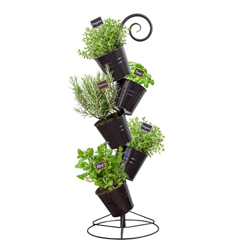 Esterno Hanging Flower Pot Tiered Stand (Black), Metal Outdoor Stacking Planter - color: Black