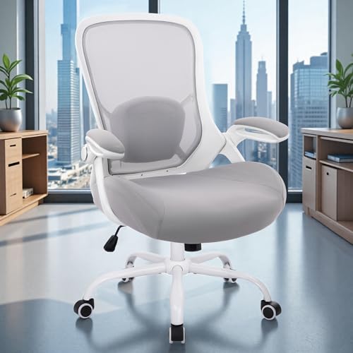 HYLONE 400lbs Heavy Duty Office Chair, 5" Thickened Seat Ergonomic Desk Chair with Adjustable Armrests, Home Office Computer Chairs for Long Hours Mesh Executive Chair(Grey) - color: White & Grey, size: Thicken Cushion