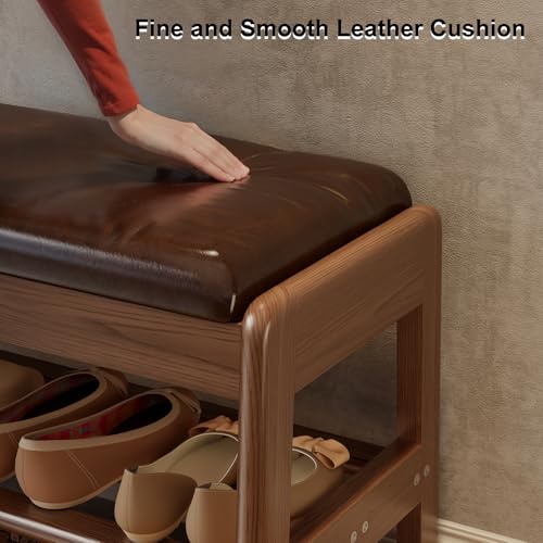 AQIMUELE Shoe Rack Bench,2 Tiers Shoe Bench with Storage with Flip-Top,Wood Shoe Rack for Entryway,Hallway（Dark Walnut Upholstered Seat,11.8" D x 39.3" W x 15.7" H） - color: Dark Walnut Upholstered Seat, size: 11.8"D x 39.3"W x 15.7"H