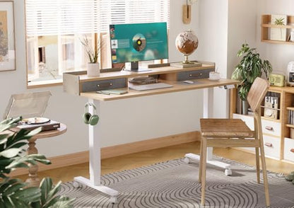 Claiks Standing Desk with Drawers, Adjustable Stand Up Electric Standing Desk Adjustable Height with Storage Shelf and Splice Board, 59 Inch, Natural - color: Nature, size: 59×23.6