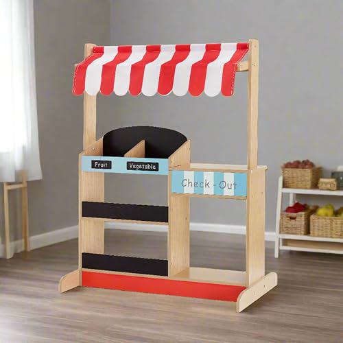 Teamson Kids My Little Helper Market Stand Playset, Multicolor | Multicolor, With Awning, Produce Stand - style: Red Market Stand