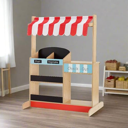 Teamson Kids My Little Helper Market Stand Playset, Multicolor | Multicolor, With Awning, Produce Stand - style: Red Market Stand