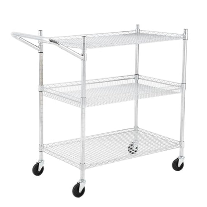 TrailBlaze Kitchen Utility Cart, 3-Tier Wire Rolling Utility Cart, Stainless Steel Service Cart w/Wheels and Adjustable Storage Rack Handle - for Laundry, Garage, Bathroom - Low Handle - size: 3-Tiers low handle