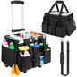 Large Rolling Cleaning Caddy Bag with Detachable Trolley,Cleaning Cart on Wheels with Shoulder Strap,Cleaning Supplies Organizer for Housekeepers,Black - color: Black