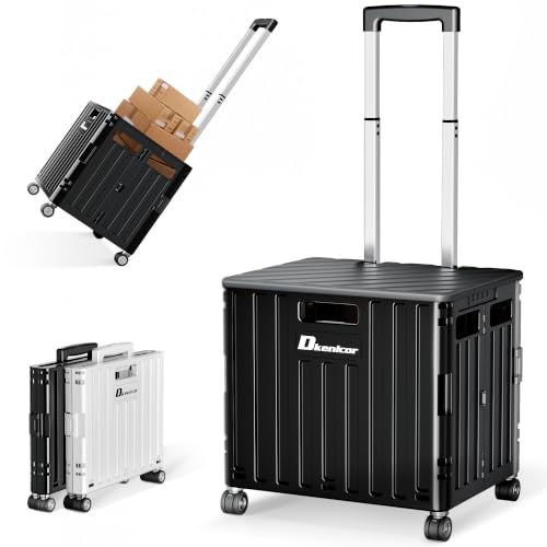 Folding Utility Cart, Portable Rolling Crate Handcart Collapsible Shopping Trolley with Lid, Foldable Tool Box Basket with 4 Rotate Wheels for Grocery, Office, Luggage, School - Black - color: Black