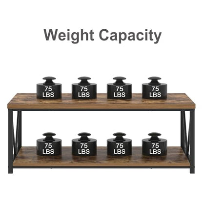 EXCEFUR Modern Coffee Table, Rustic Wood and Metal Living Room Table with Storage Shelf, Industrial Rectangle Center Table, 47 Inch Brown - color: Rustic Brown, size: 47 inch