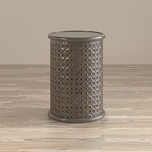 Jofran Global Archive Mango Wood Handcrafted Solid Hardwood Drum Table, 17" W X 17" D X 23" H, Grey Finish, (Set of 1), Antique Gray - color: Antique Gray