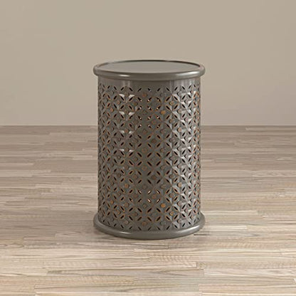 Jofran Global Archive Mango Wood Handcrafted Solid Hardwood Drum Table, 17" W X 17" D X 23" H, Grey Finish, (Set of 1), Antique Gray - color: Antique Gray