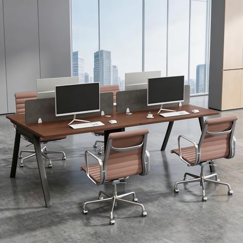 4 Person Standing Office Desk with Built-in Outlet,94.5 Inch Cubicle Desk Workstation with Privacy Panel & Wire Grommet,Large Gaming Study Writing Table for Home/Office (Walnut, 94.5 Inch) - color: Walnut, size: 94.5 Inch