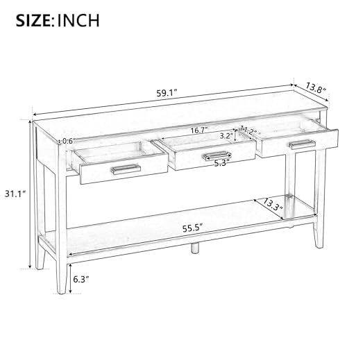 Merax Entryway Console Table with Storage, 3 Drawers Design/Wood Frame/Behind Couch & Sofa, Grey - color: Grey