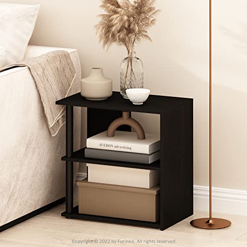 Furinno CAMNUS Side Table, 2-Tier Modern Metal Frame End Table with Open Shelf, Night Stand, Bedside Table, for Living Room, Bedroom, Solid White - color: Espresso/Black, size: 1-Pack, Plastic/Wooden Frame