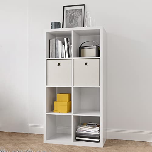 8 Cube Storage Organizer, Wood Smart Cube Shelf with 4 Opened Shelves, Vertical or Horizontal Bookcase, Open Bookshelf for Bedroom, Living Room, Office (White)